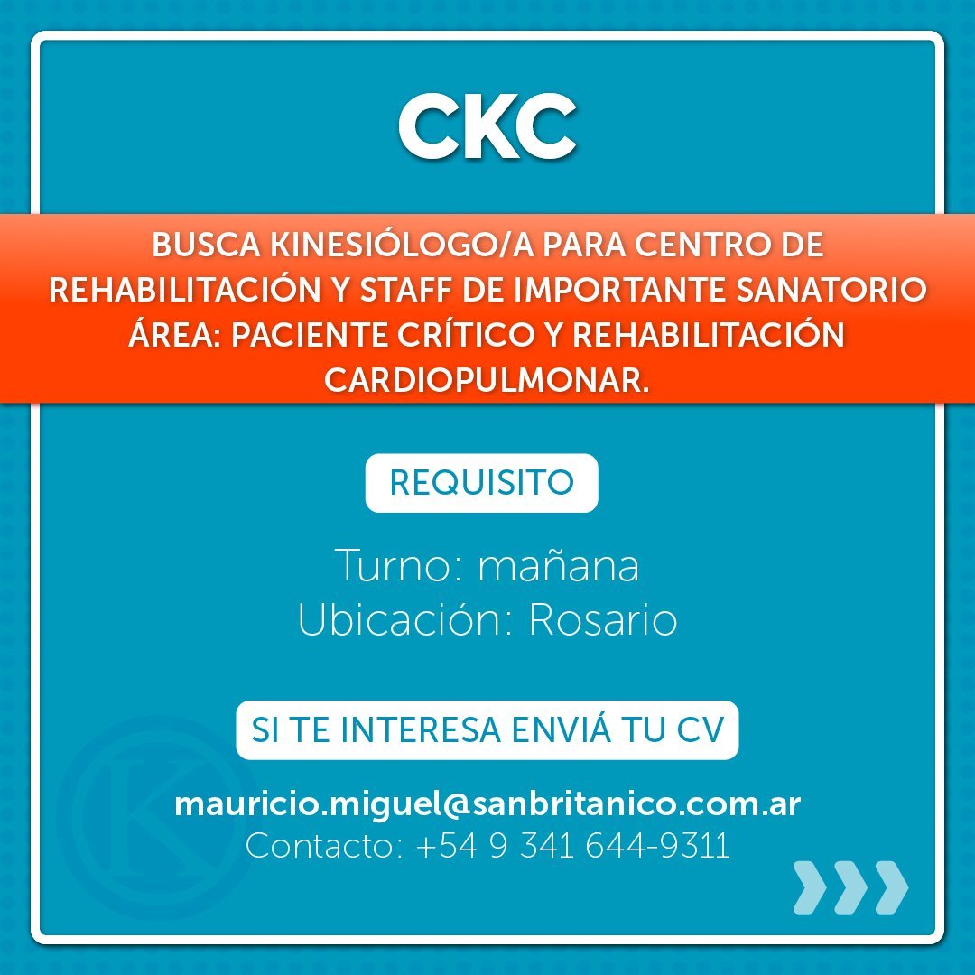 Búsqueda de kinesióloga/o para centro de rehabilitación y staff de importante sanatorio
