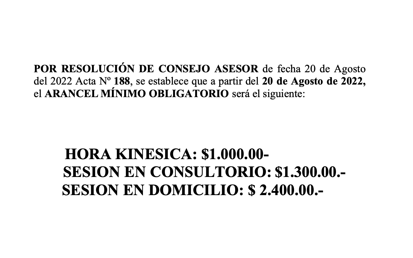 Nuevo arancel mínimo obligatorio