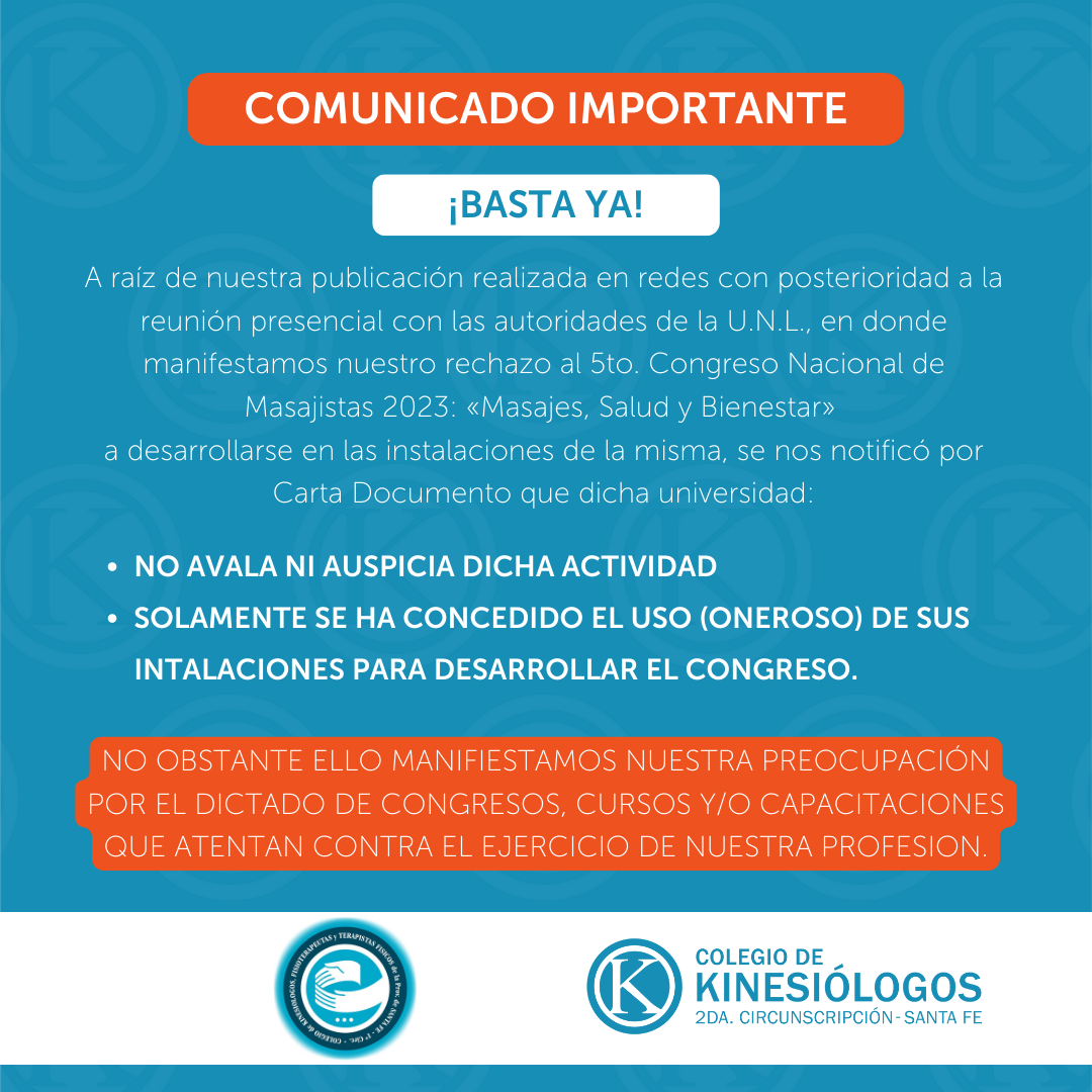 Comunicado Importante – Colegio de Kinesiólogos, Fisioterapeutas y Terapistas Físicos de Santa Fe 1ª y 2ª Circunscripción